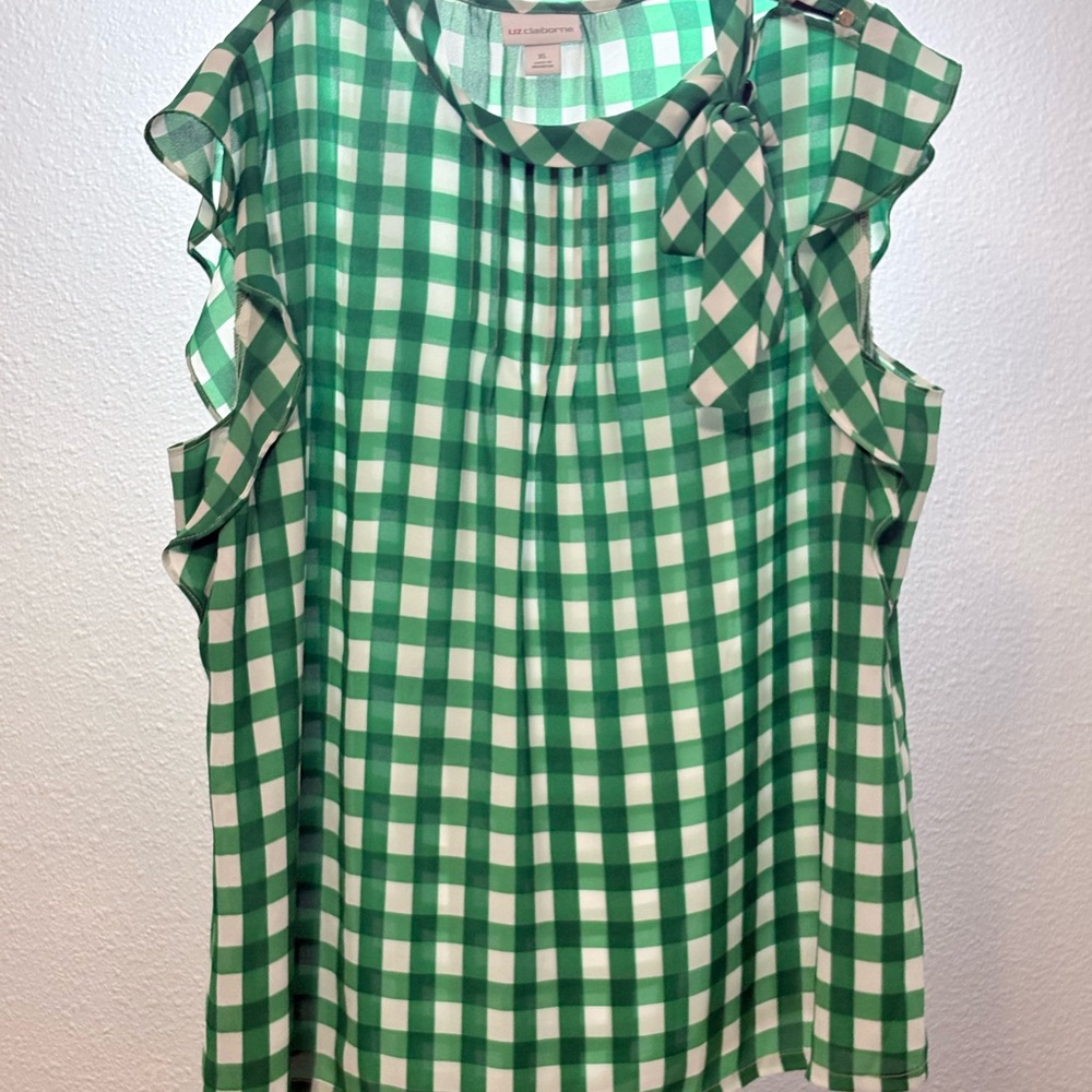 Liz Claiborne Green Checkered Top